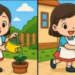 IQ-test: hitta 3 skillnader i bilden av flickan i trädgården